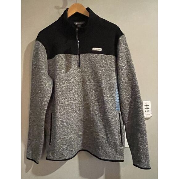 Eddie Bauer Sweater Knit Fleece 1/4‎ Zip Mock Neck Pullover Outdoors Large New - Picture 1 of 9